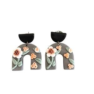 Handmade Polymer Clay Soft Pottery Carved Flower Dangle Earrings